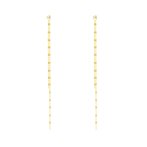 SLUYNZ Solid 925 Sterling Silver 6.3inch Long Chain Earrings Dangle for Women Teen Girls Line Dangle Earrings Chain Backs (B-Gold Plated) - Image 1