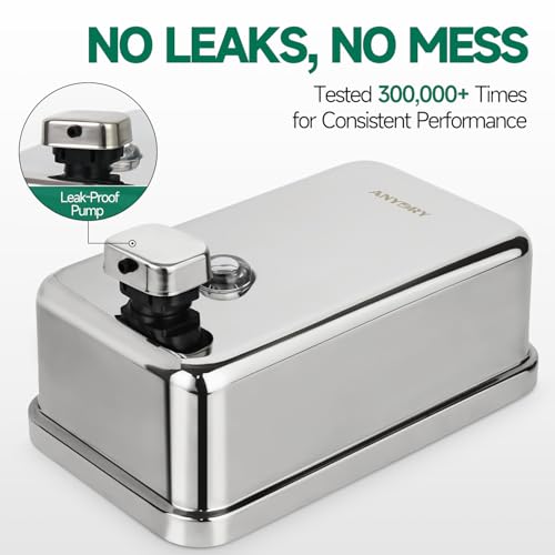 anydry Commercial Wall Mounted Soap Dispenser 37oz 1100ml Large Capacity Polished Stainless Steel Manual Dispenser for High Traffic Restrooms - Image 4