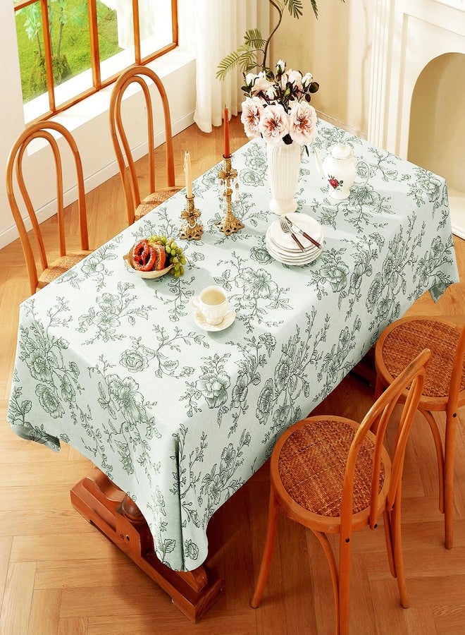 Chassic Premium Vintage Farmhouse Damask Floral 60 x 84 inch Rectangle Table Cloth - Water Resistant Linen Textured Jacquard Tablecloth for Kitchen Dining & Picnic Decor - Green - Image 3