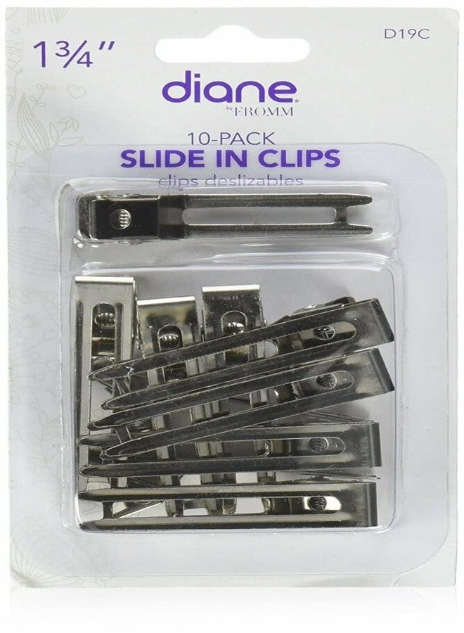 Diane Slide-In Double Prong Hair Clips for Sectioning, Pinning, and Setting Hair, Nickel-Plated Steel, 1.75 Inches, 10 Count Pack - Image 1