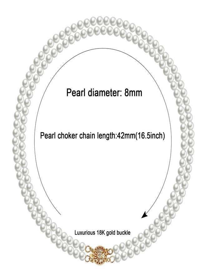 YOUFENG قلادة لؤلؤ متعددة الطبقات للنساء سلسلة قلادة تشوكر مزدوجة الطبقة - Image 2