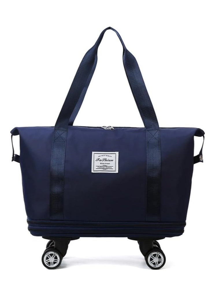 Generic Travel Tote Bags with Trolley Sleeve Expandable Extra Waterproof Oxford Duffel Bag with Wheels Lightweight Traveling Foldable Suitcase Dark Blue Detachable Wheels  - Image 5