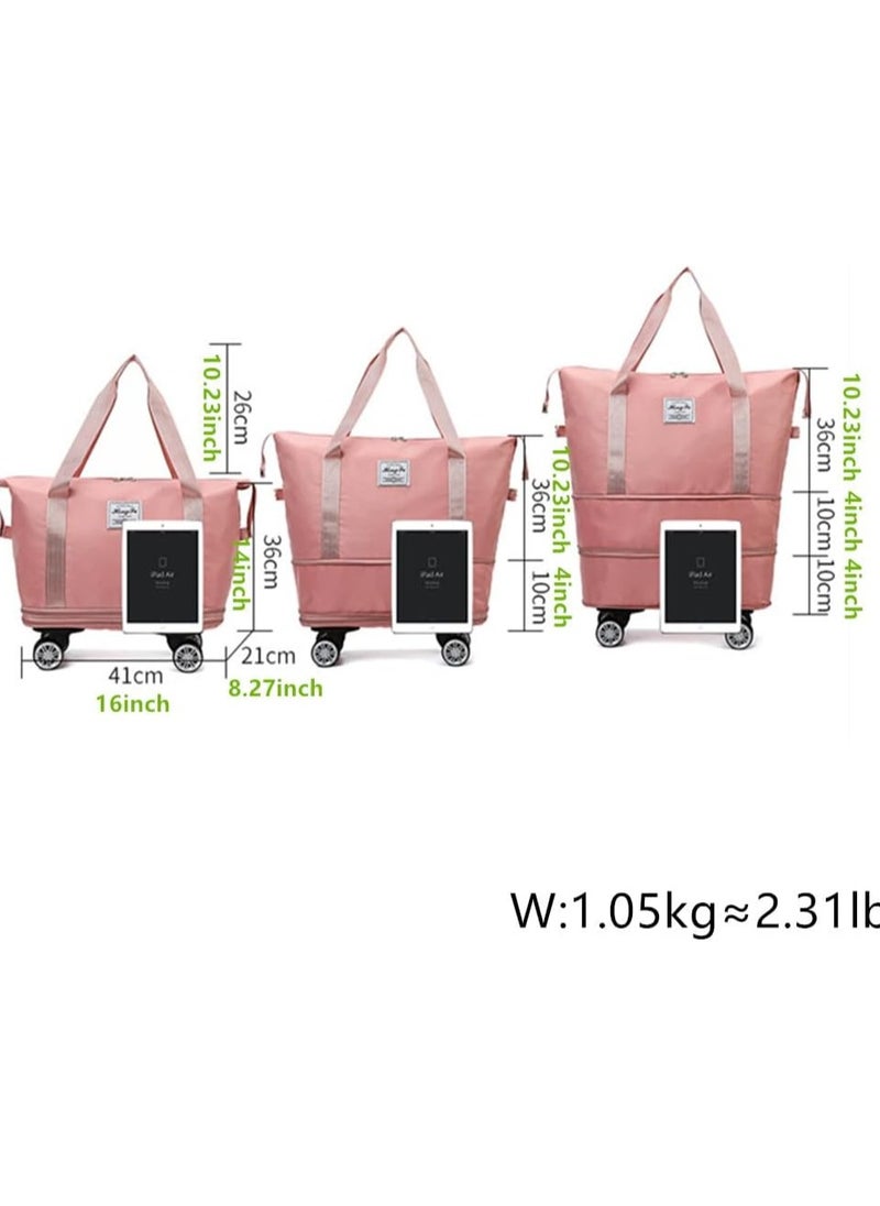 Generic Travel Tote Bags with Trolley Sleeve Expandable Extra Waterproof Oxford Duffel Bag with Wheels Lightweight Traveling Foldable Suitcase Dark Blue Detachable Wheels  - Image 2