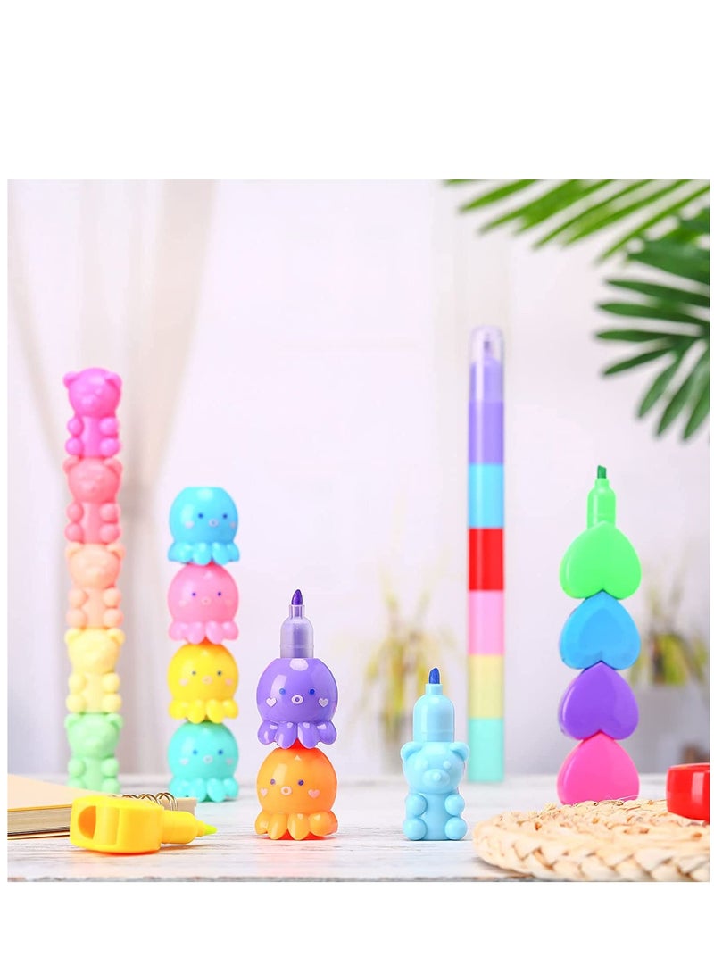 SYOSI Cute Mini Highlighter Pens 4 Pack 20 Pcs Octopus Bear Love Heart Round Pole Kawaii Marker Pens Classroom School Pastel Color Highlighters Cute Stationary Markers for Girls School Gifts - Image 5