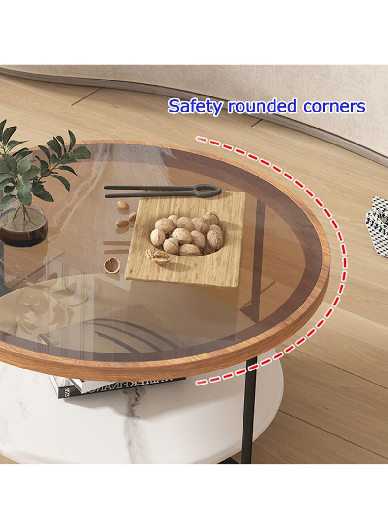 XiuWoo Set of 2 Nordic Modern Round Coffee Table with Tempered Glass Top 70cm Double-Layer Storage Design Minimalist Luxury Side Table for Living Room Bedroom Office Balcony - Image 4
