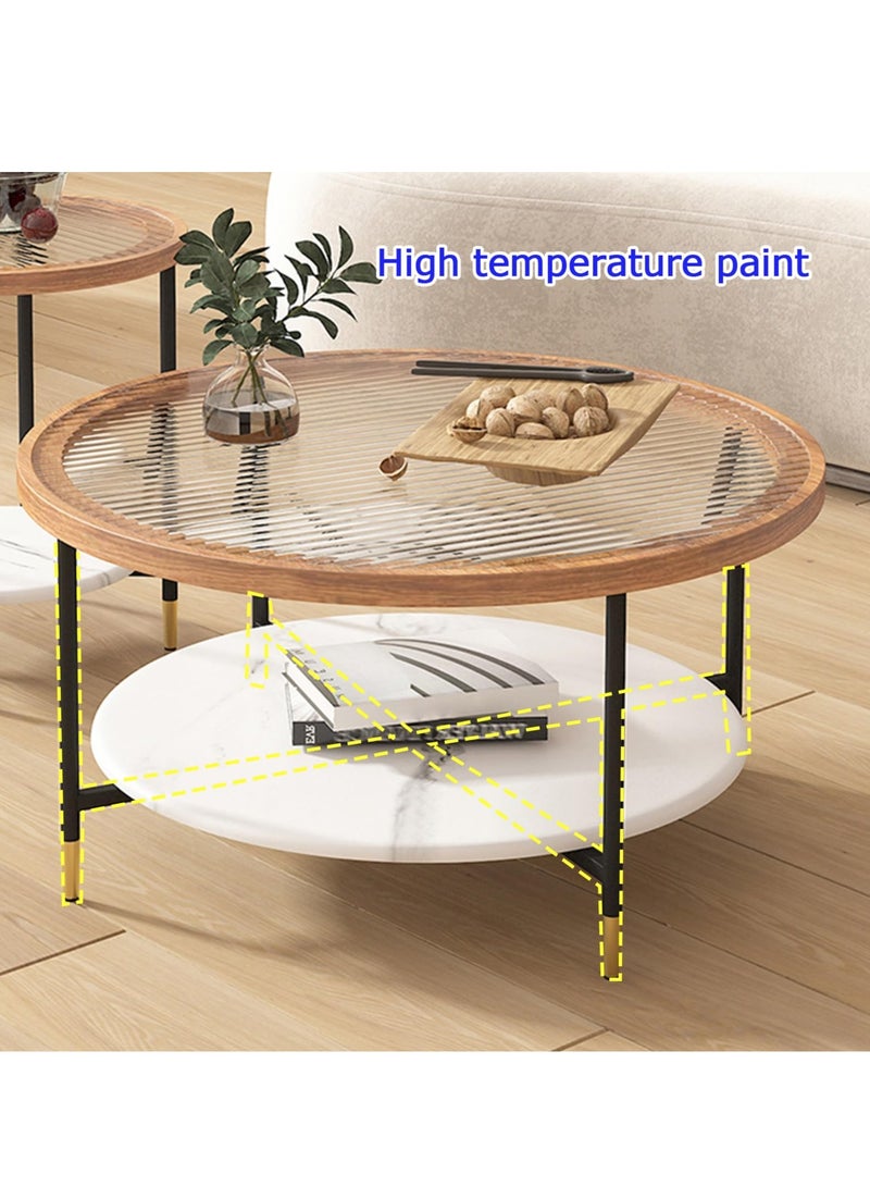 XiuWoo Set of 2 Nordic Modern Round Coffee Table with Tempered Glass Top 70cm Double-Layer Storage Design Minimalist Luxury Side Table for Living Room Bedroom Office Balcony - Image 5