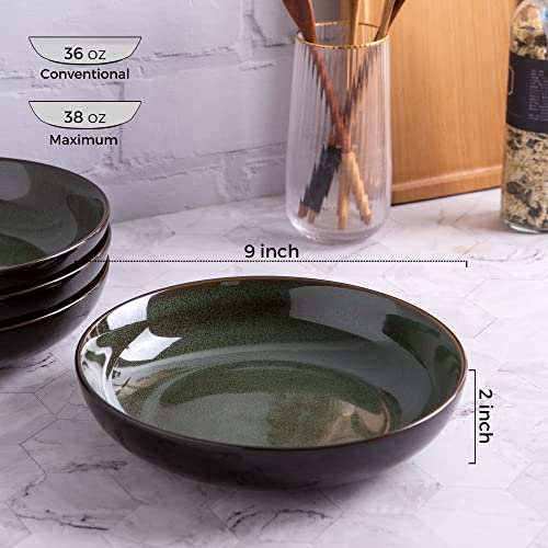 LERATIO 9.0" Pasta Bowls,38oz Ceramic Pasta Bowls,Reactive Glaze Pasta Bowl Set of 4,Microwave & Dishwasher,Oven Safe,Large Wide Serving Bowls for Salad, Dessert,Scratch Resistant-Green - Image 2