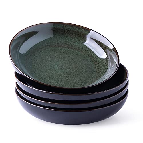 LERATIO 9.0" Pasta Bowls,38oz Ceramic Pasta Bowls,Reactive Glaze Pasta Bowl Set of 4,Microwave & Dishwasher,Oven Safe,Large Wide Serving Bowls for Salad, Dessert,Scratch Resistant-Green - Image 1