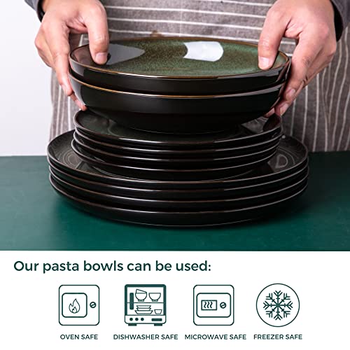 LERATIO 9.0" Pasta Bowls,38oz Ceramic Pasta Bowls,Reactive Glaze Pasta Bowl Set of 4,Microwave & Dishwasher,Oven Safe,Large Wide Serving Bowls for Salad, Dessert,Scratch Resistant-Green - Image 3