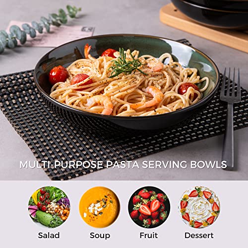 LERATIO 9.0" Pasta Bowls,38oz Ceramic Pasta Bowls,Reactive Glaze Pasta Bowl Set of 4,Microwave & Dishwasher,Oven Safe,Large Wide Serving Bowls for Salad, Dessert,Scratch Resistant-Green - Image 5