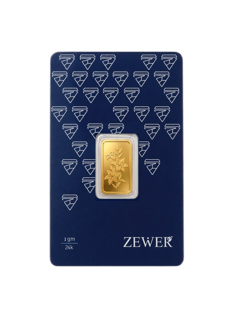 ZEWER 1g 24K 999.9 Fine Gold Bar with Floral Design - Image 2
