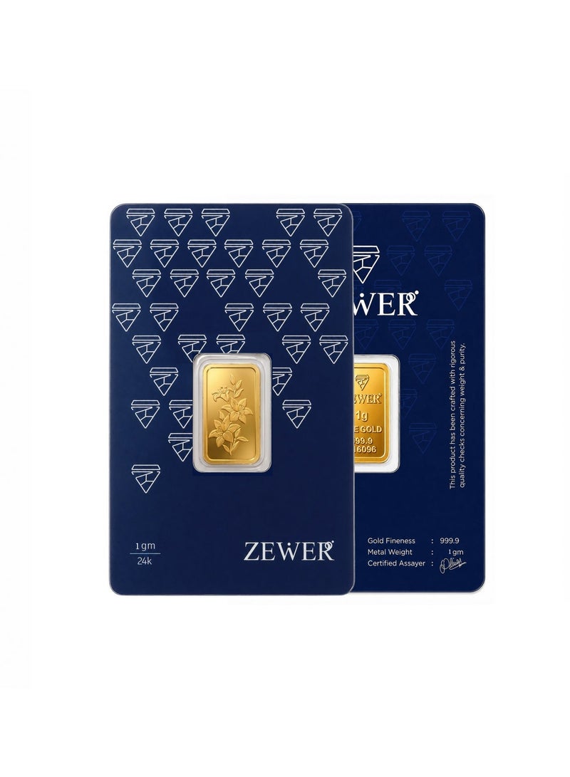 ZEWER 1g 24K 999.9 Fine Gold Bar with Floral Design - Image 3