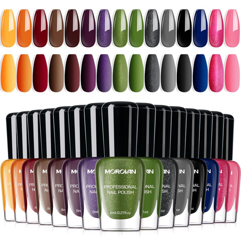 Morovan Dark Nail Polish Set: Glitter Green Dark Red Black Hot Pink Brown Shimmer Fingernail Polish Kit Air Quick Dry Nail Pack Winter Christmas Nail Art Manicure Gift Holiday Party for Women Girls - Image 1