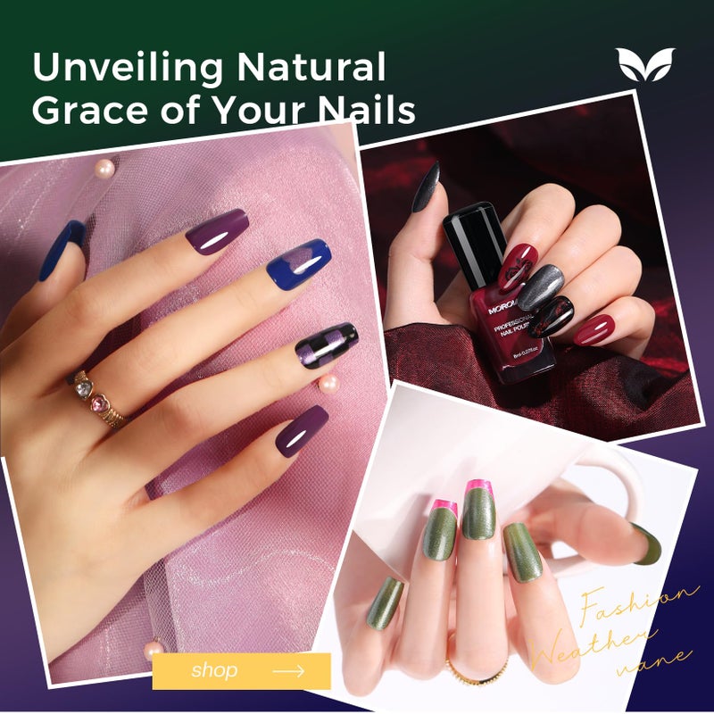 Morovan Dark Nail Polish Set: Glitter Green Dark Red Black Hot Pink Brown Shimmer Fingernail Polish Kit Air Quick Dry Nail Pack Winter Christmas Nail Art Manicure Gift Holiday Party for Women Girls - Image 3