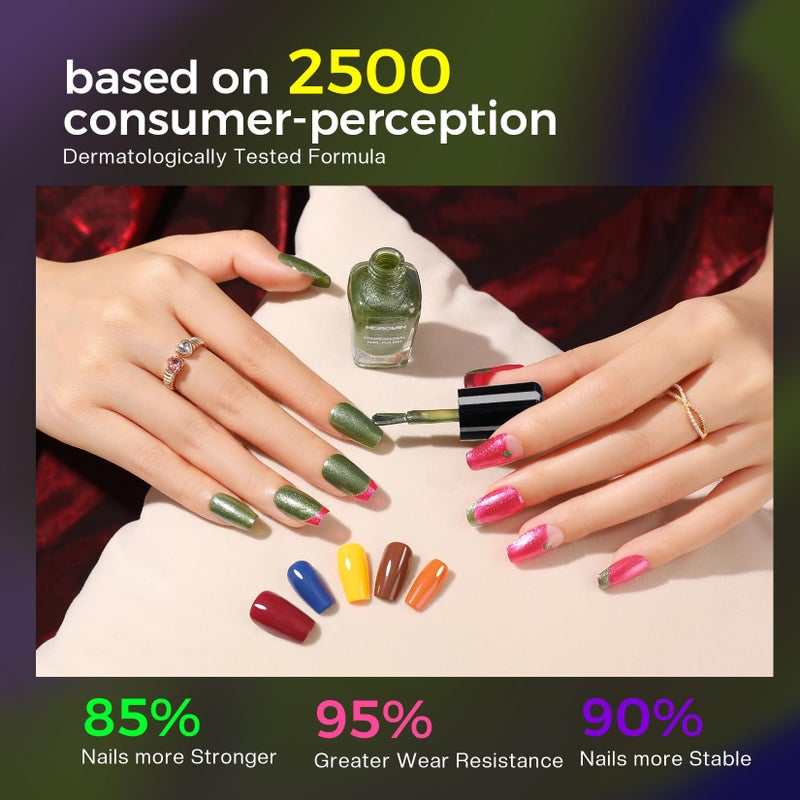 Morovan Dark Nail Polish Set: Glitter Green Dark Red Black Hot Pink Brown Shimmer Fingernail Polish Kit Air Quick Dry Nail Pack Winter Christmas Nail Art Manicure Gift Holiday Party for Women Girls - Image 5