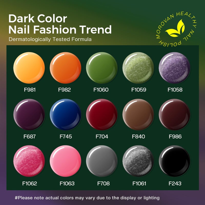Morovan Dark Nail Polish Set: Glitter Green Dark Red Black Hot Pink Brown Shimmer Fingernail Polish Kit Air Quick Dry Nail Pack Winter Christmas Nail Art Manicure Gift Holiday Party for Women Girls - Image 4