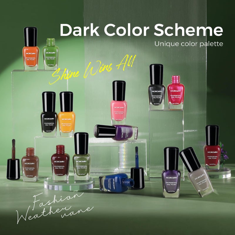 Morovan Dark Nail Polish Set: Glitter Green Dark Red Black Hot Pink Brown Shimmer Fingernail Polish Kit Air Quick Dry Nail Pack Winter Christmas Nail Art Manicure Gift Holiday Party for Women Girls - Image 2