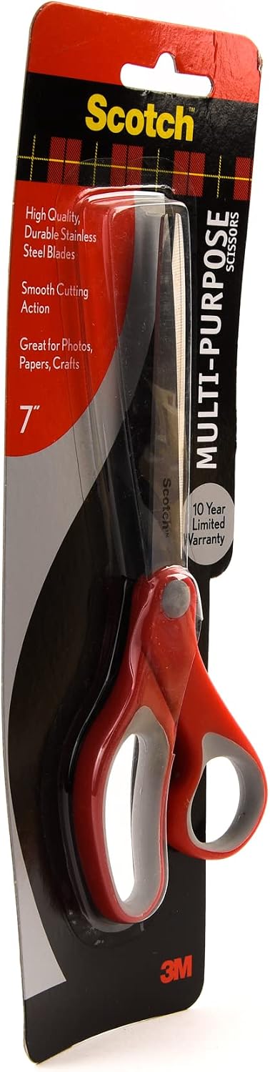 Scotch Multipurpose Scissors 7 in (18 cm) - 1 scissors/pack,  Stainless Steel Blades, Red and Grey color, Ergonomic Comfort Grip, Stainless Steel Blades, Red and Grey - Image 2