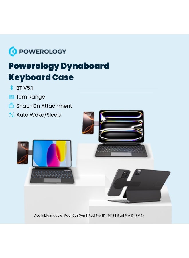 باورولوجي حافظة لوحة مفاتيح لاسلكية Dynaboard لجهاز iPad الجيل العاشر مع حامل هاتف MagSafe / كلمة رئيسية باللغتين الإنجليزية والعربية / وقت عمل 8 أيام / لوحة لمس / لوحة تتبع كبيرة مريحة / أضواء RGB 7 ألوان / سهولة الوصول إلى القلم / أضواء قابلة للتخصيص - أسود - Image 3