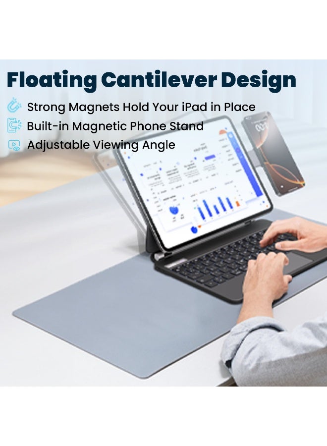 باورولوجي حافظة لوحة مفاتيح لاسلكية Dynaboard لجهاز iPad الجيل العاشر مع حامل هاتف MagSafe / كلمة رئيسية باللغتين الإنجليزية والعربية / وقت عمل 8 أيام / لوحة لمس / لوحة تتبع كبيرة مريحة / أضواء RGB 7 ألوان / سهولة الوصول إلى القلم / أضواء قابلة للتخصيص - أسود - Image 4