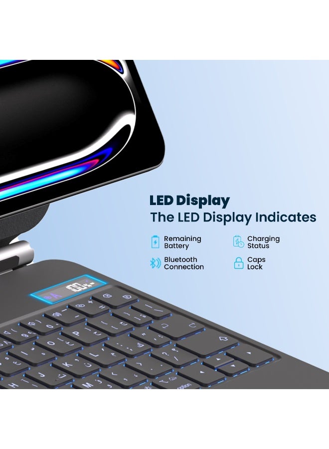 باورولوجي حافظة لوحة مفاتيح لاسلكية Dynaboard لجهاز iPad الجيل العاشر مع حامل هاتف MagSafe / كلمة رئيسية باللغتين الإنجليزية والعربية / وقت عمل 8 أيام / لوحة لمس / لوحة تتبع كبيرة مريحة / أضواء RGB 7 ألوان / سهولة الوصول إلى القلم / أضواء قابلة للتخصيص - أسود - Image 2