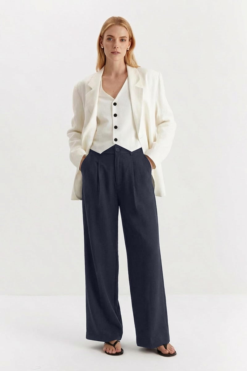 Arach&Cloz Womens Linen Lightweight Work Pants High Waisted Loose Slacks Business Casual Outfits Office Dressy Trousers with Pockets Regular Dress Pants Navy 2026 XL - Image 2