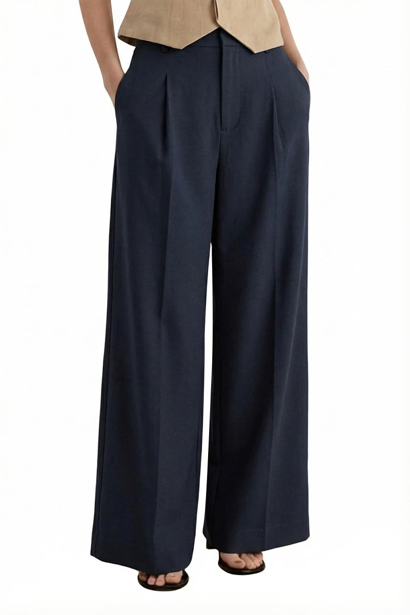 Arach&Cloz Womens Linen Lightweight Work Pants High Waisted Loose Slacks Business Casual Outfits Office Dressy Trousers with Pockets Regular Dress Pants Navy 2026 XL - Image 1