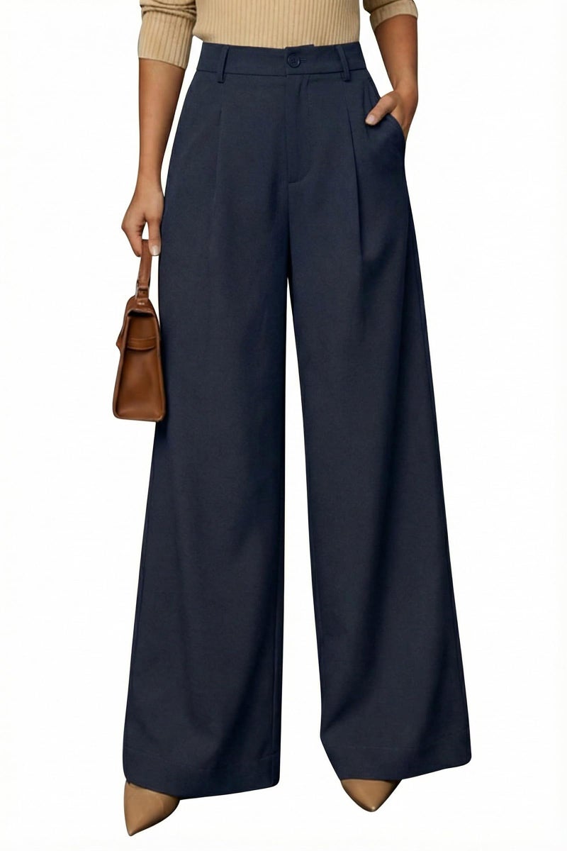 Arach&Cloz Womens Linen Lightweight Work Pants High Waisted Loose Slacks Business Casual Outfits Office Dressy Trousers with Pockets Regular Dress Pants Navy 2026 XL - Image 5