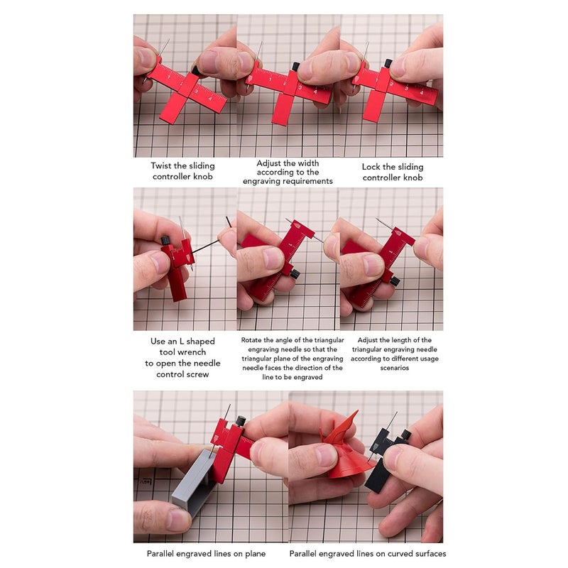 Fafeicy Adjustable Equidistant Parallel Scriber Tool, with Tungsten Steel Needle, Aluminum Alloy Construction, for Model Making and Engraving (Red) - Image 4