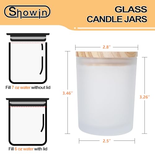 SHOWIN Thick Candle Jars for Making Candles 16 Pcs, 7 OZ Empty Jars with Wood Lids for Candle Making, Sample Container, Frosted White - Image 2