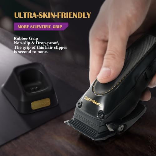 SUPRENT PRO Professional Hair Clippers for Men - High Torque Brushless Motor & Detachable Blade - Cordless Hair Clipper Set for Barbers with Charging Base - Premium Gift Hair Clipper Kit(Black) - Image 4