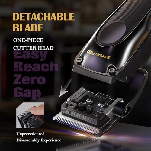 SUPRENT PRO Professional Hair Clippers for Men - High Torque Brushless Motor & Detachable Blade - Cordless Hair Clipper Set for Barbers with Charging Base - Premium Gift Hair Clipper Kit(Black) - Image 5