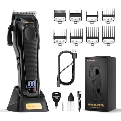 SUPRENT PRO Professional Hair Clippers for Men - High Torque Brushless Motor & Detachable Blade - Cordless Hair Clipper Set for Barbers with Charging Base - Premium Gift Hair Clipper Kit(Black) - Image 1