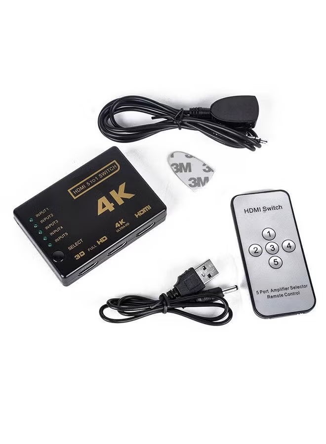 JAJEEK 5-Port 4K HDMI Switch Selector Splitter Hub With IR Remote | HDMI 2.0 Input Switcher Supports 4K@30Hz, 1080p, 3D, HDCP | Multiple HDMI Devices To Single Display | Remote-Controlled, Plug & Play | Ideal For TV, Monitor, Projector, PS5, Xbox | Black/White/Silver - Image 1