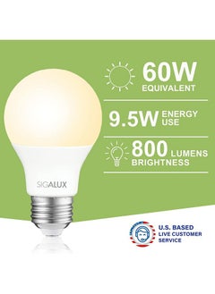 Sigalux Led Light Bulbs 60 Watt Equivalent A19 Standard Light Bulbs 2700K, Non-Dimmable Energy Efficient 9.5W Led Soft White Light Bulb With E26 Medium Base, 800 Lumens, Ul Listed, 4 Pack  - Image 2