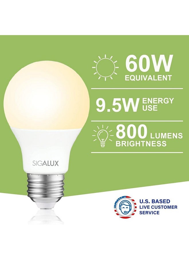 Sigalux - Led Light Bulbs 60 Watt Equivalent A19 Standard Light Bulbs 2700K, Non-Dimmable Energy Efficient 9.5W Led Soft White Light Bulb With E26 Medium Base, 800 Lumens, Ul Listed, 4 Pack - Image 1