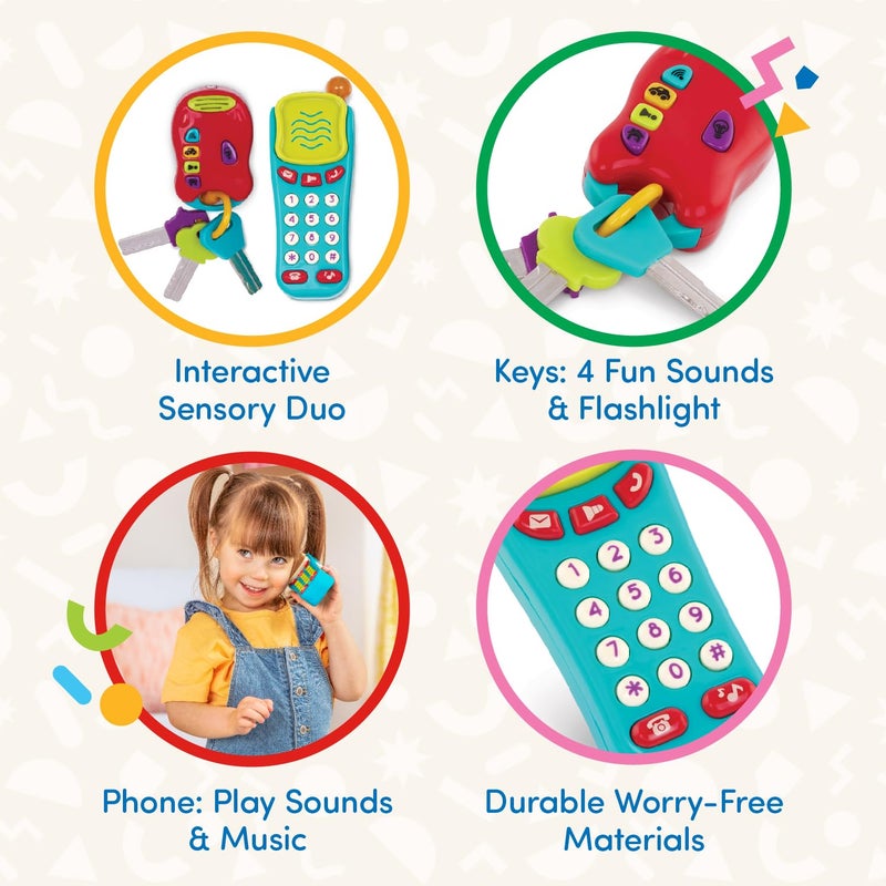 Battat – Sensory Toys – Pretend Phone & Keychain – Toddler Light-Up Phone – Toy Car Keys & Phone – 10 Months + – Light & Sound Phone + Light & Sound Keys - Image 3