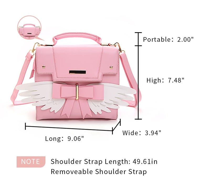 JHVYF Women's Cute Wings Bow Top Handle Cross Body Shoulder Bags Girls Kawaii Handbag Pink 354343 - Image 2