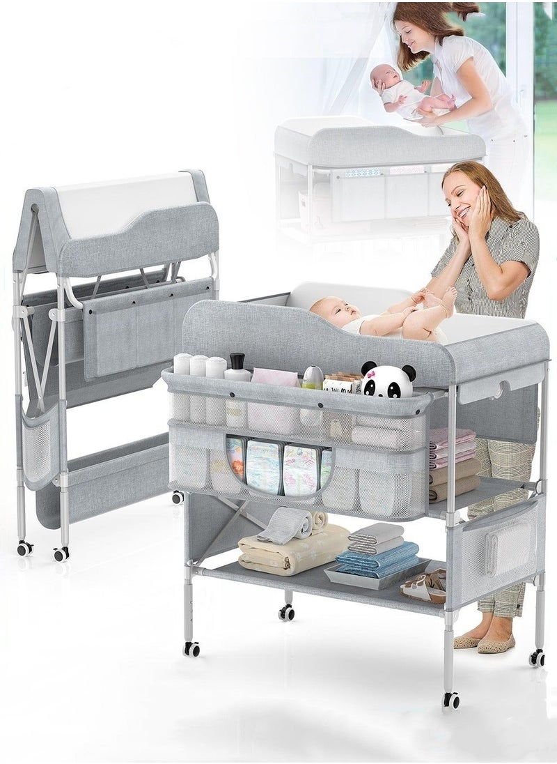 MIXDE Portable Foldable Diaper Changing Station With Wheels, Grey  - Image 1