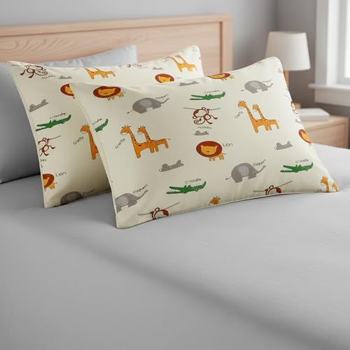Filymore Kids 31 Animal Printed Pillow Covers for Kids Room | Made with Pure Microfiber Soft & Skin Friendly Pillow Cases | Size (17 x 27 inch, Off White) Set of 2 Covers. - Image 1