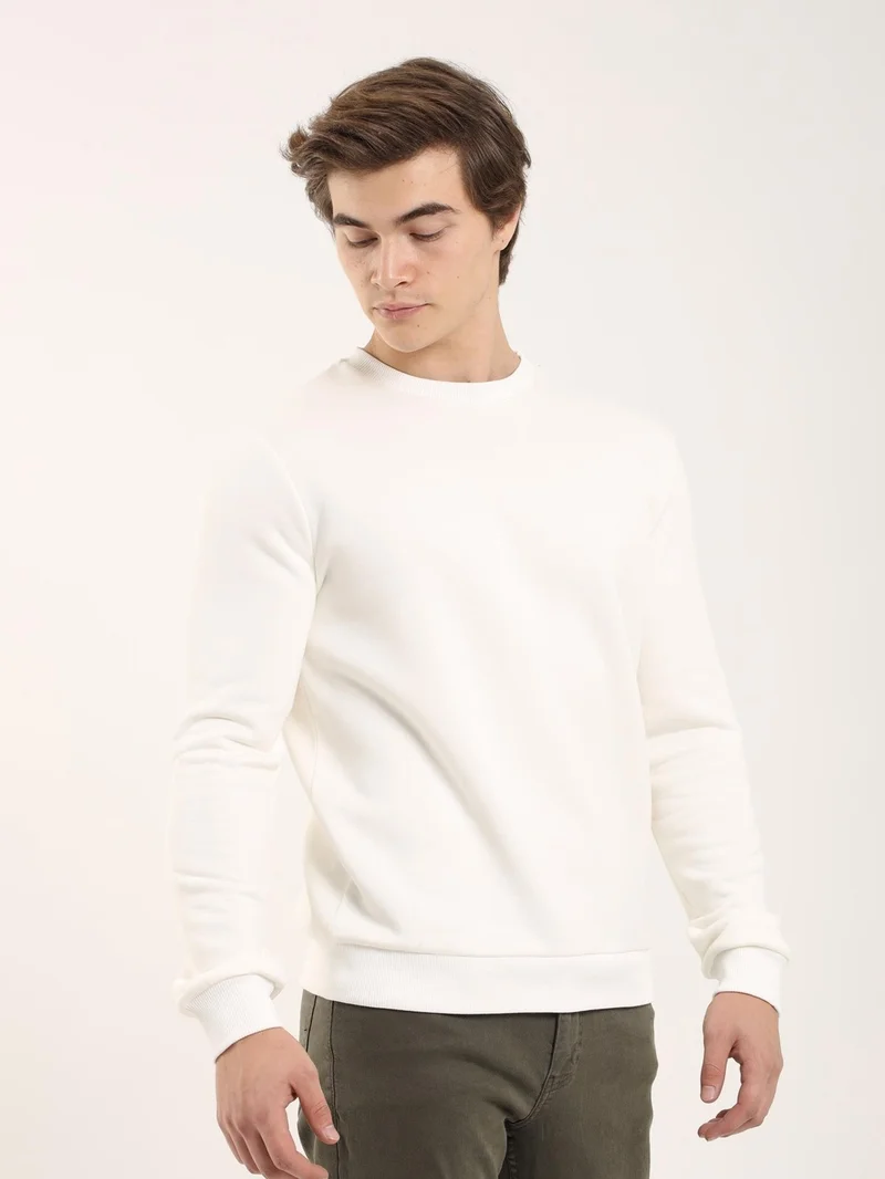 Dufy Ecru Men's Regular Fit Crew Neck Sweatshirt