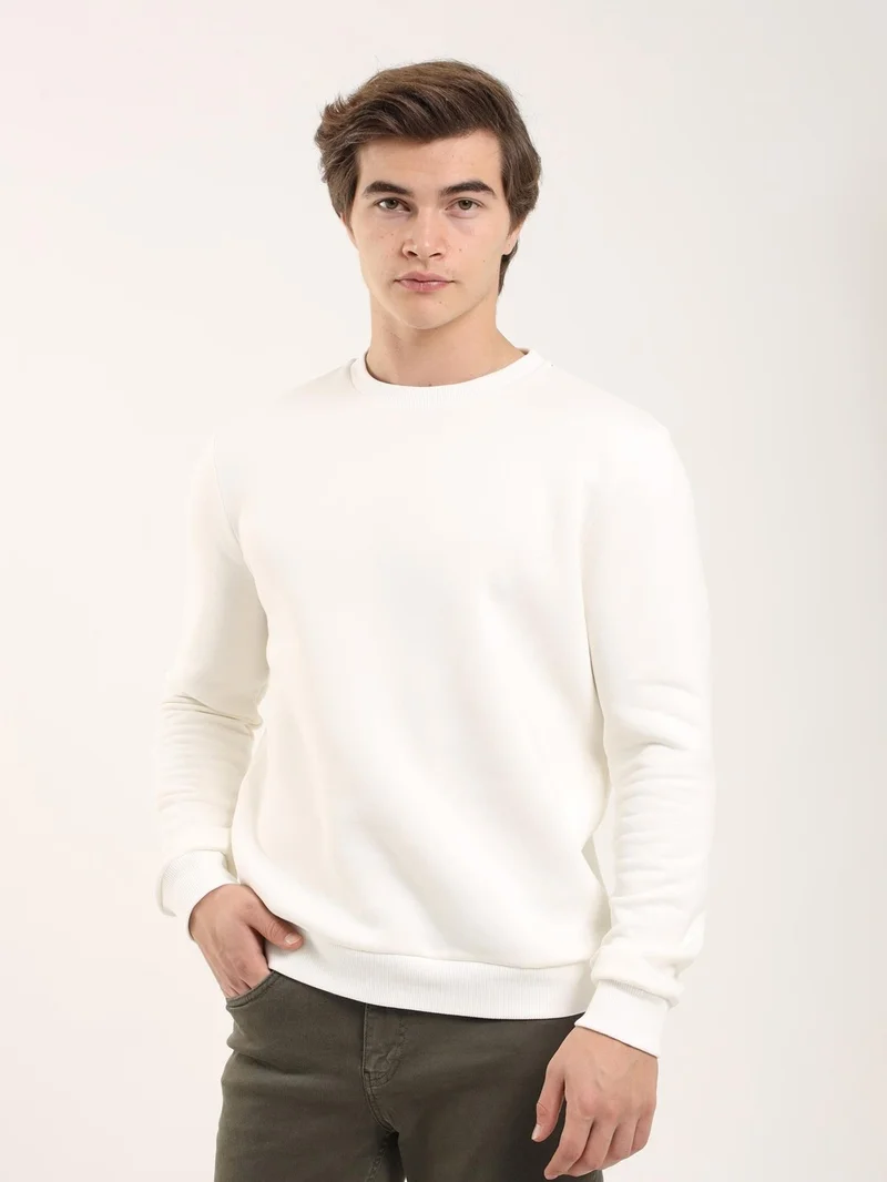 Dufy Ecru Men's Regular Fit Crew Neck Sweatshirt