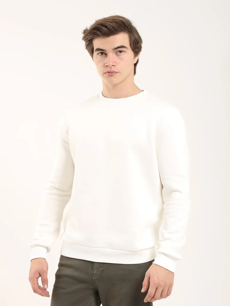 Dufy Ecru Men's Regular Fit Crew Neck Sweatshirt