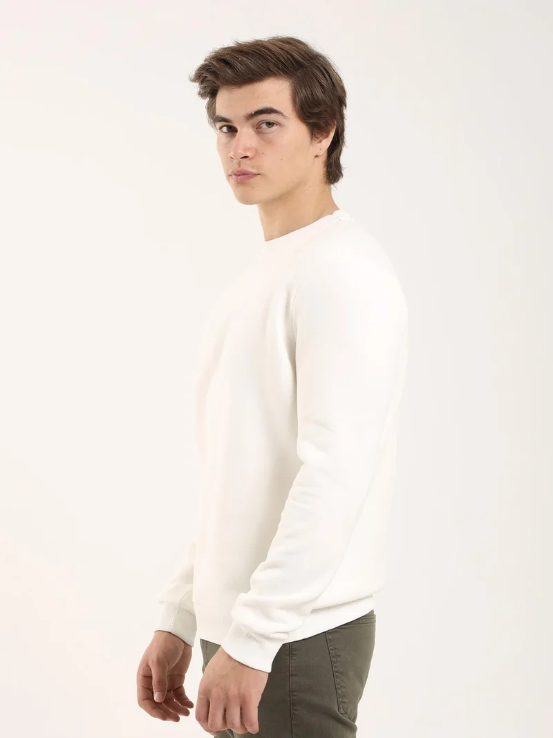 Dufy Ecru Men's Regular Fit Crew Neck Sweatshirt