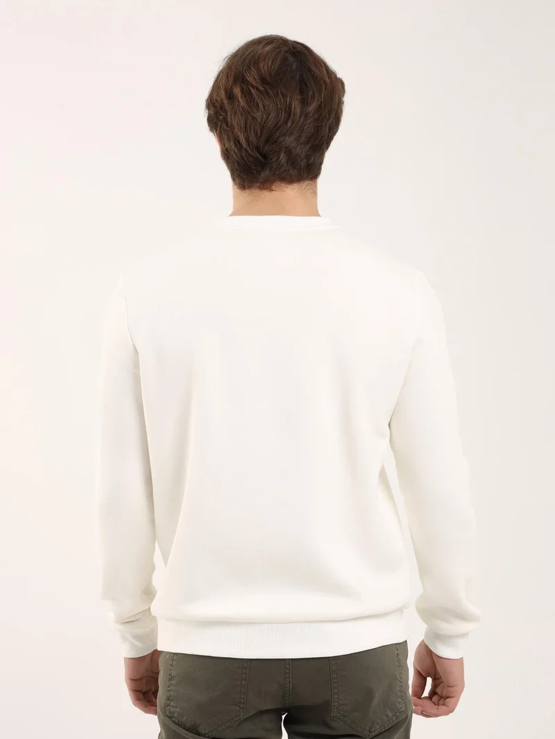 Dufy Ecru Men's Regular Fit Crew Neck Sweatshirt