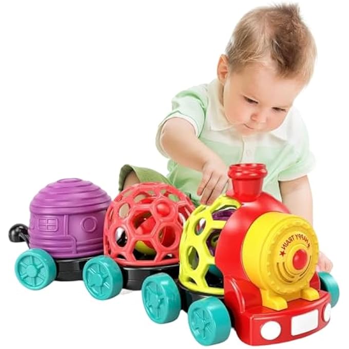 BABY GRASP TOY TRAIN,SOFT CARS,TODDLER SENSORY BALL RATTLE,MUSICAL TODDLER,PUSH AND GO TRUCK FOR 6MONTHS+,LIGHTWEIGHT PUSH & PULL INFANT SENSORY TOY FOR FINE MOTOR SKILLS (TRAIN) - Image 2