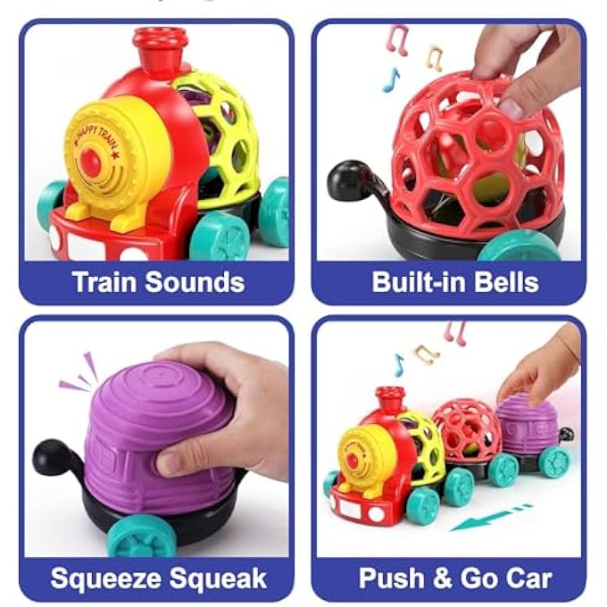 BABY GRASP TOY TRAIN,SOFT CARS,TODDLER SENSORY BALL RATTLE,MUSICAL TODDLER,PUSH AND GO TRUCK FOR 6MONTHS+,LIGHTWEIGHT PUSH & PULL INFANT SENSORY TOY FOR FINE MOTOR SKILLS (TRAIN) - Image 3