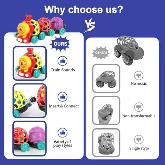 BABY GRASP TOY TRAIN,SOFT CARS,TODDLER SENSORY BALL RATTLE,MUSICAL TODDLER,PUSH AND GO TRUCK FOR 6MONTHS+,LIGHTWEIGHT PUSH & PULL INFANT SENSORY TOY FOR FINE MOTOR SKILLS (TRAIN) - Image 4