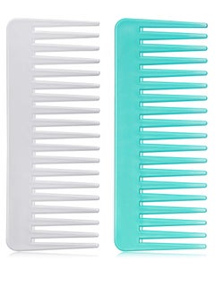 Patelai Large Hair Detangling Comb, Wide Tooth for Curly, Wet Dry Hair, No Handle Comb Styling Shampoo Comb (White, Cyan)  - Image 1