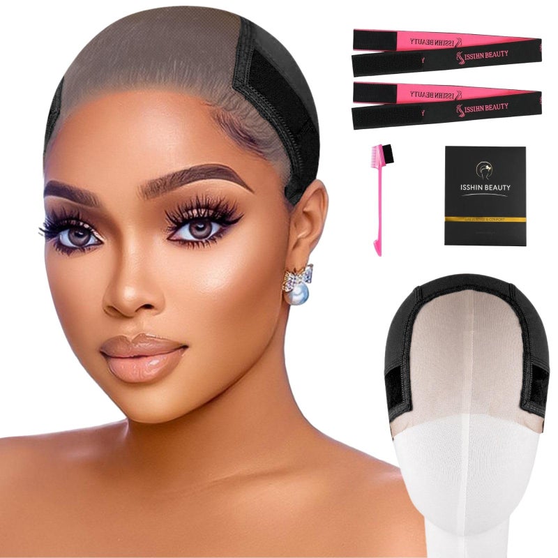 Isshin Beauty Lace Wig Grip Cap Women 4x5 Transparent Swiss Lace Front Nonslip Wig Gripper for Keeping Wigs In Place Adjustable Elastic Headband with Velcro Black Net - Image 2